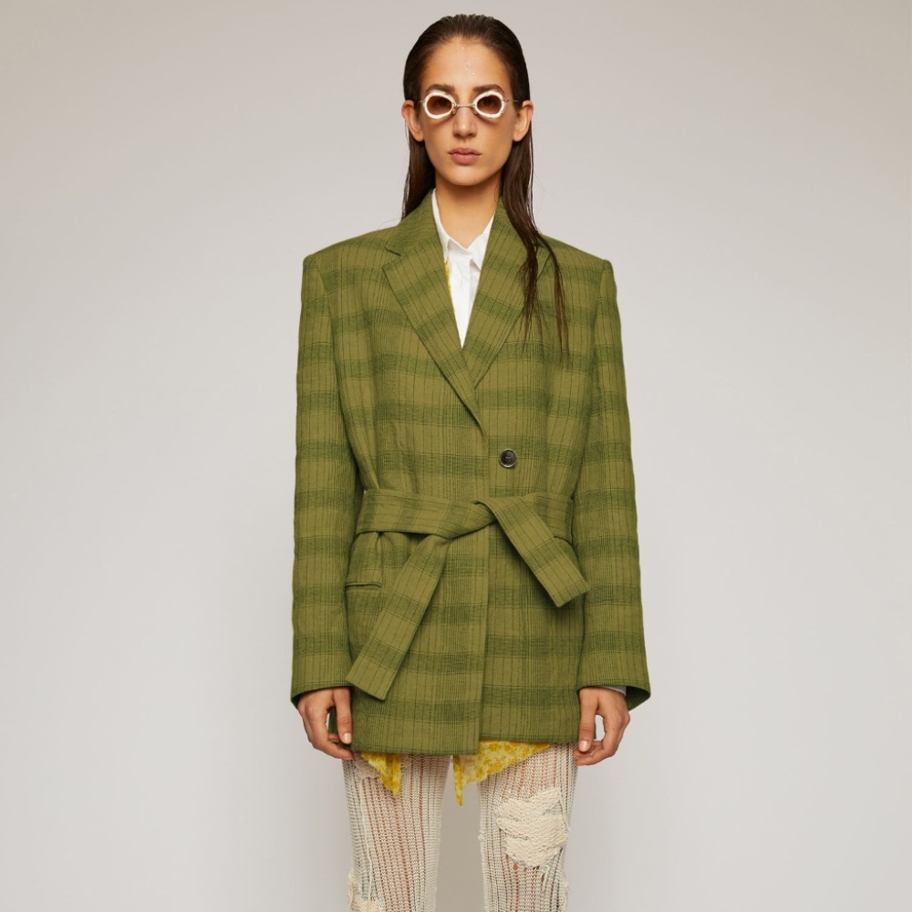 Acne Studios Green Oversized Linen Suit Blazer